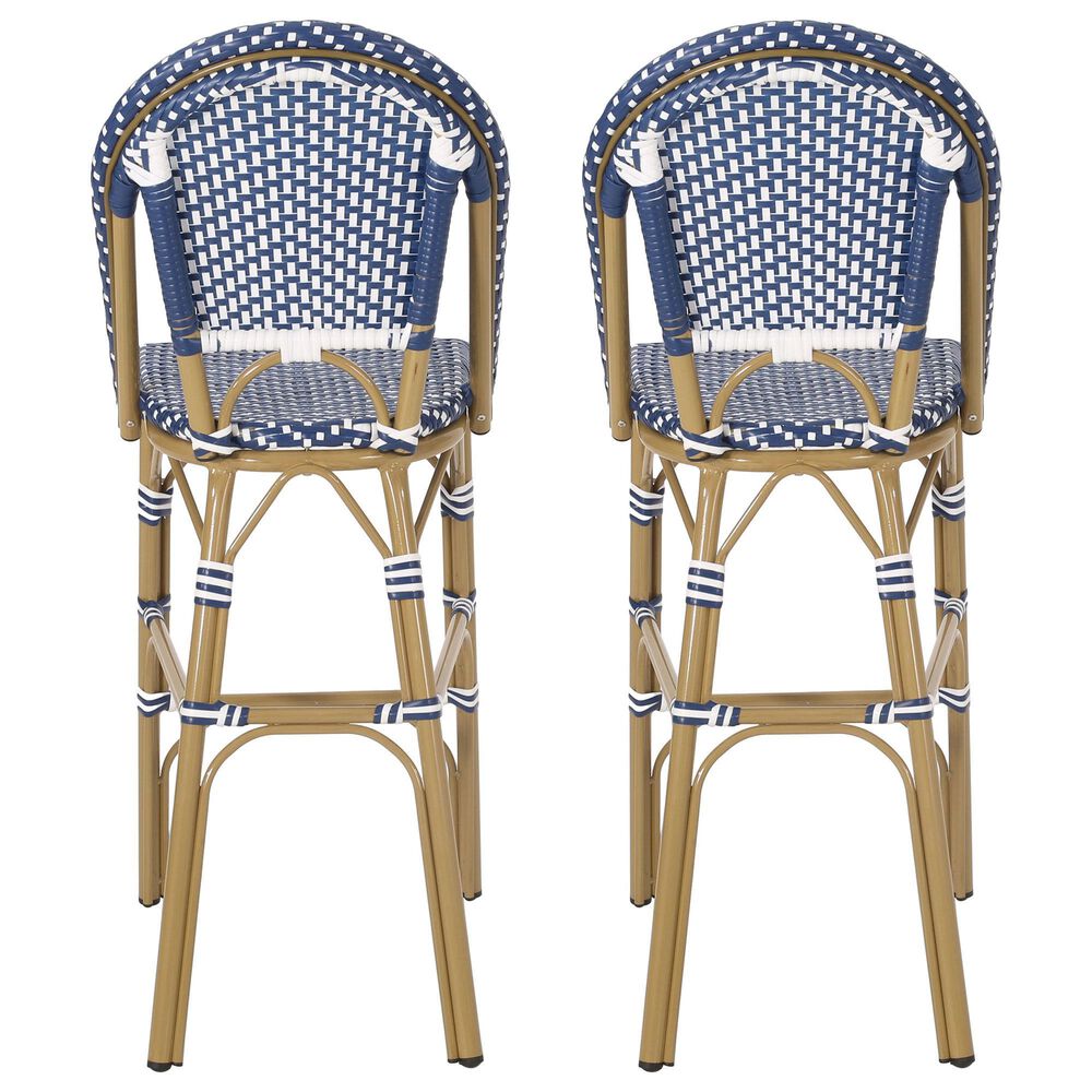 Hearth and Haven Outdoor Wicker French Barstool with Brown Aluminum Frame in Teal Blue (Set of 2), , large