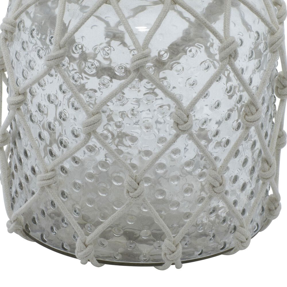 Maple and Jade Round Decorative Indoor/Outdoor Candle Lantern with Rope Handle in Clear and Cream, , large
