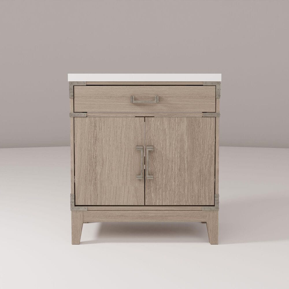 Lexora Home Laurel 30&quot; Single Bathroom Vanity in Grey Oak with White Quartz Top and Rectangular Sink, , large