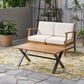 Hearth and Haven Outdoor Coffee Table with Metal X-Frame Base in Brown and Black, , large