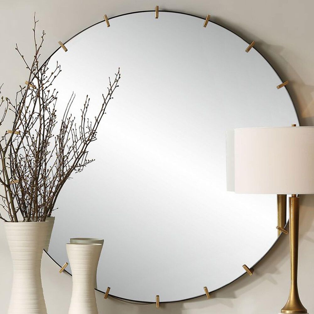 Uttermost Pali Round Wall Mirror in Black and Antiqued Brushed Gold, , large