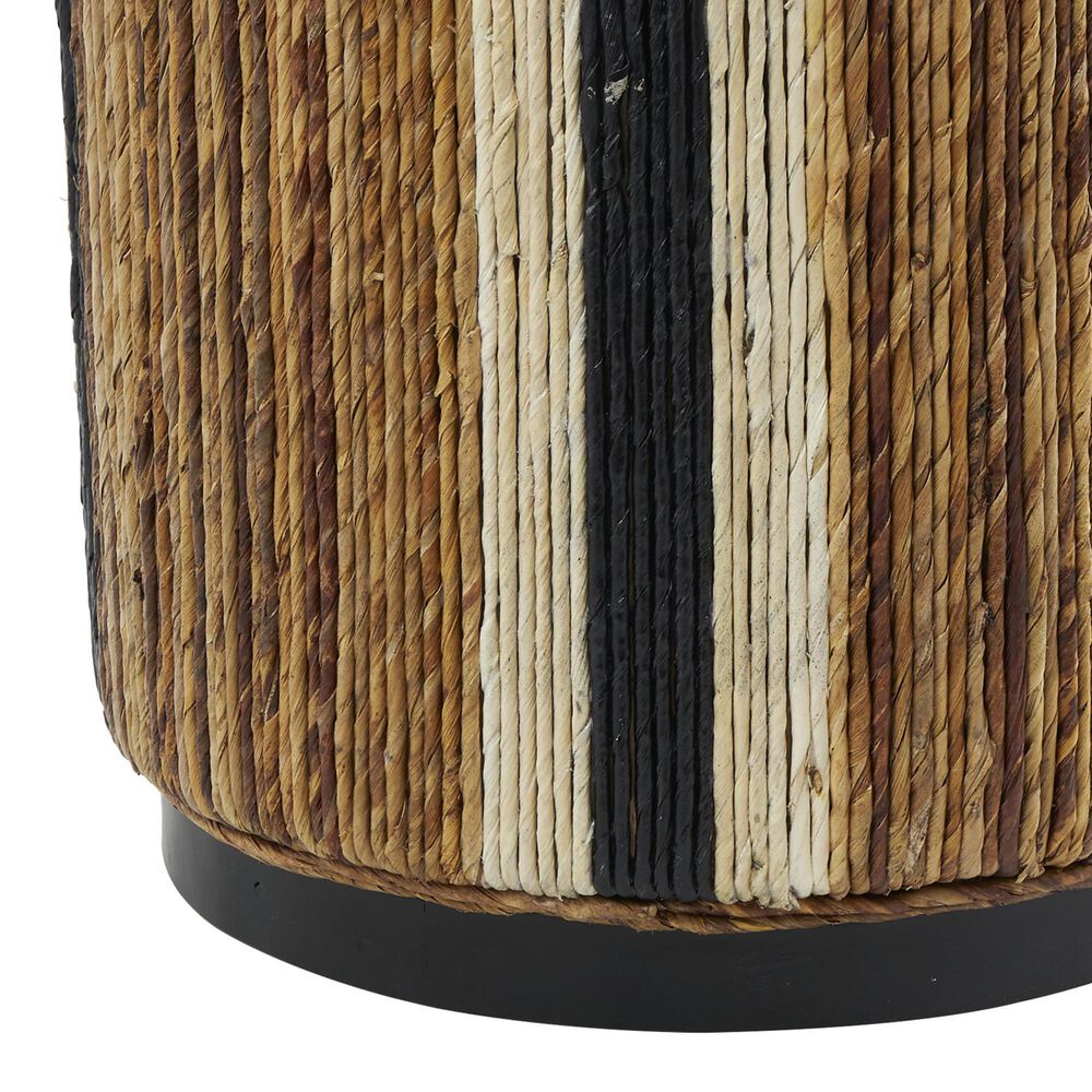Maple and Jade Banana Leaf Drum Linear Wrapped End Table in Cream and Black, , large