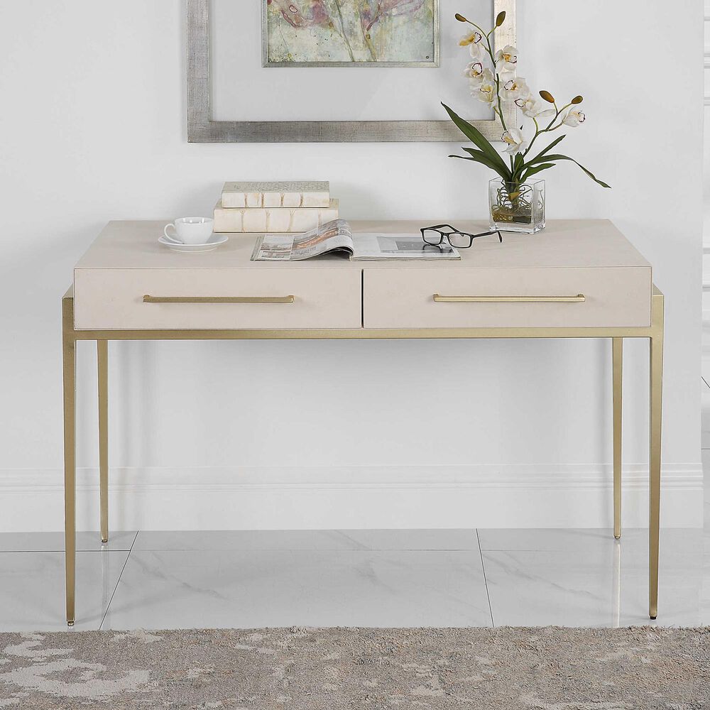 Uttermost Jewel Desk in White and Gold, , large