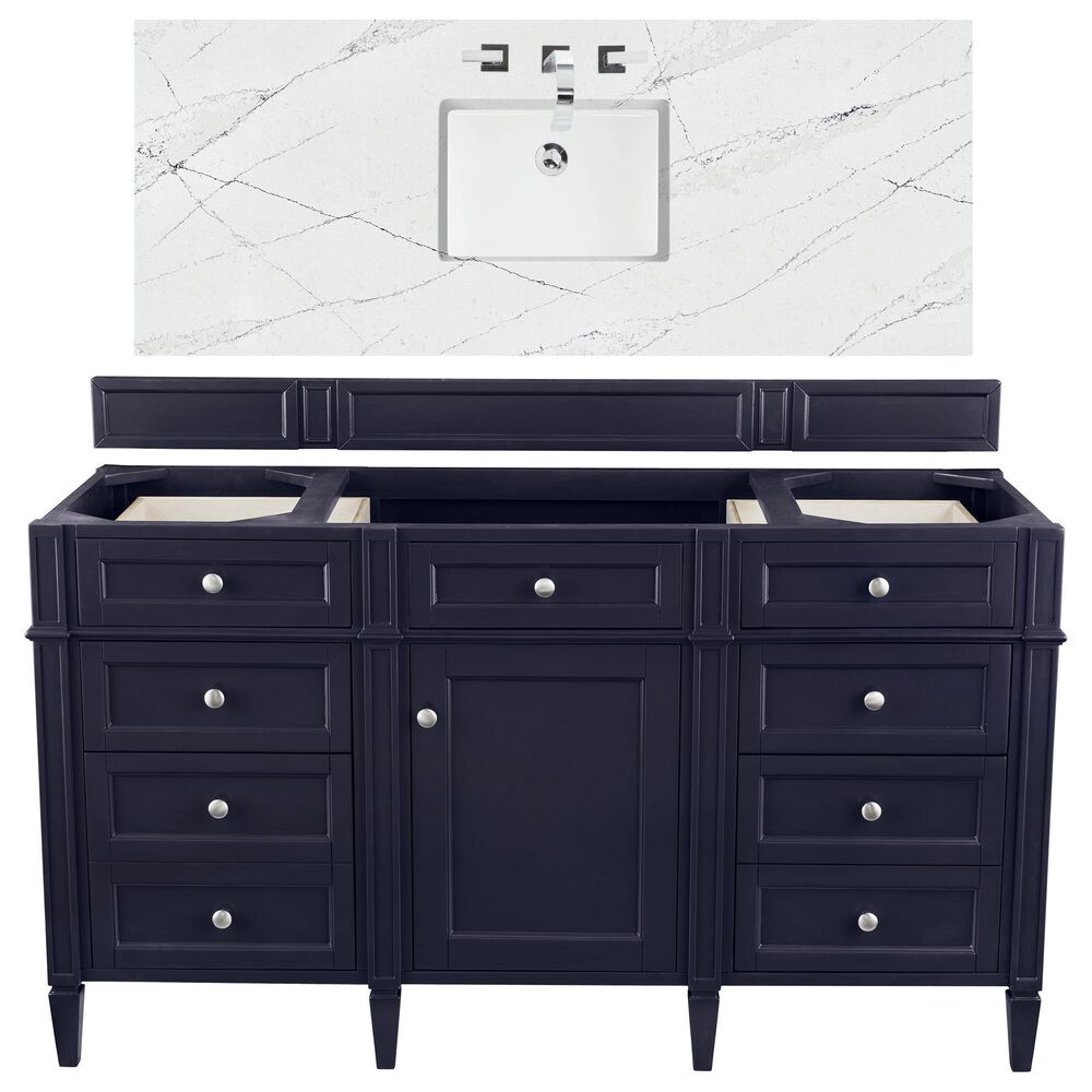 James Martin Vanities Brittany 60" Single Bathroom Vanity in Victory Blue with 3 cm Ethereal Noctis Quartz Top and Rectangle Sink, , large