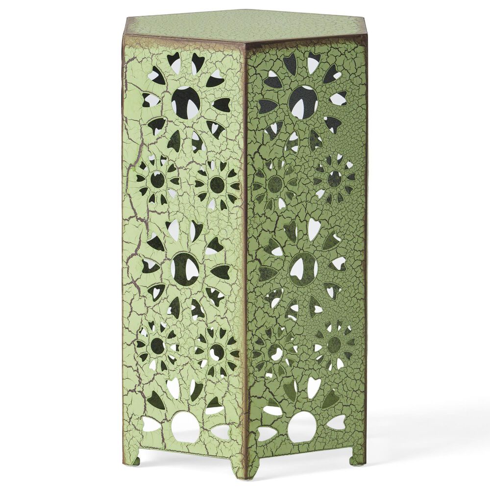 Hearth and Haven Galore 14" Outdoor Hexagon Metal Side Table with Sunburst Cut Out Design in Green, , large