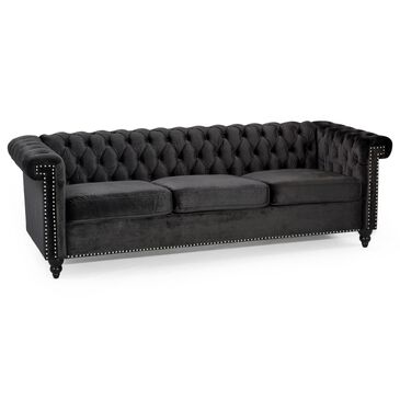 Noble House Parkhurst Stationary Sofa in Black Velvet, , large