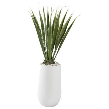 DandW Silks 58" Agave Plant with Medium Round White Planter in Green, , large