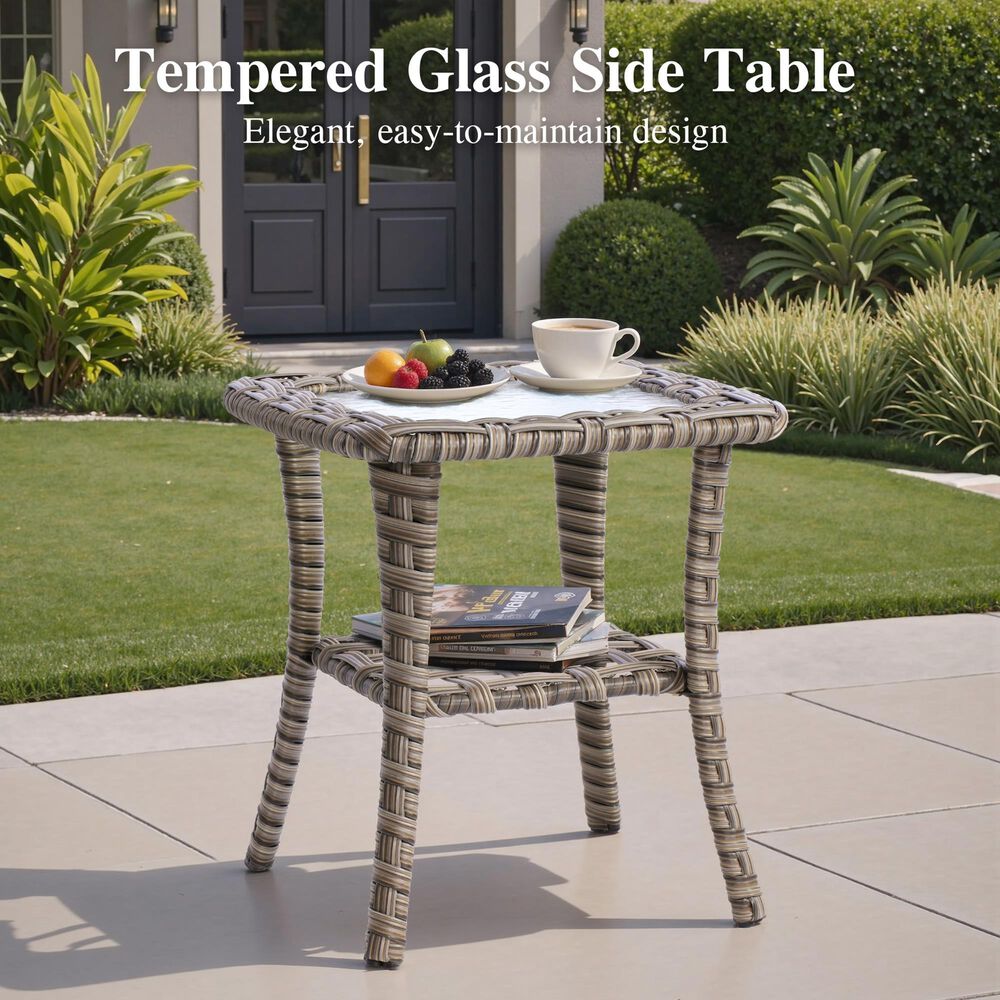 HOMLUX 8-Piece Patio Conversation Set with Fire Pit Table in Beige, , large
