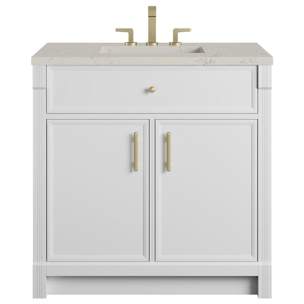 James Martin Bellshire 36" Single Bathroom Vanity in Bright White with 3 cm Siberian Silestone Top and Rectangular Sink, , large