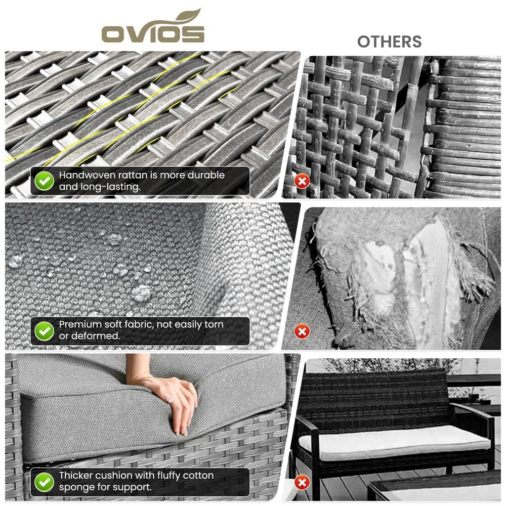 HOMLUX 5-Piece Outdoor Wicker Patio Furniture Set, High Back Rattan Sofa with Chairs, Ottomans &amp; Cushions in Dark Gray, , large