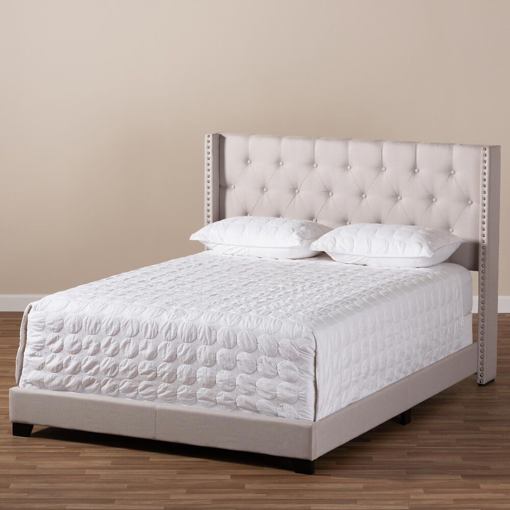 Baxton Studio Brady King Upholstered Bed in Beige, , large