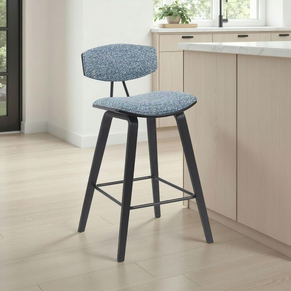 Armen Living Fox Counter Height Stool with Speckled Blue Upholstery in Black Brushed, , large