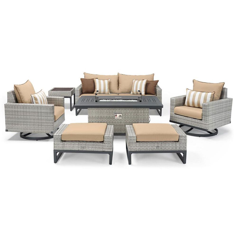RST Brands Milo 7-Piece Patio Motion Fire Set with Maxim Beige Cushion in Gray, , large