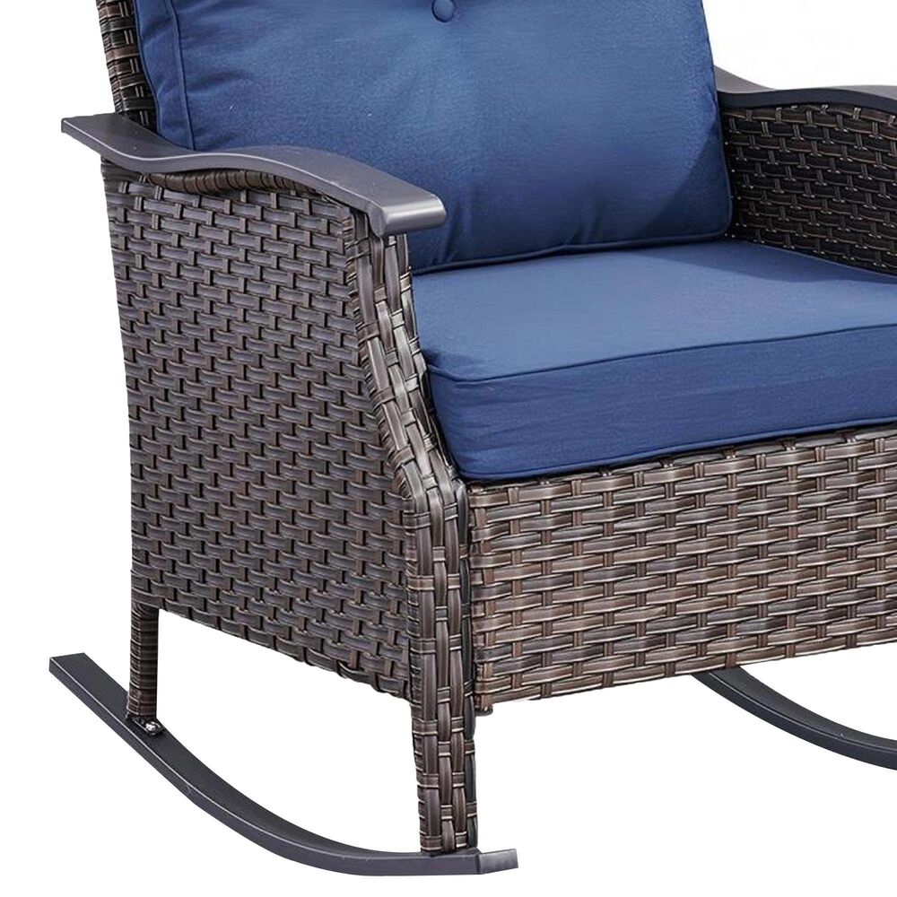 Sunwell Garden 3-Piece Patio Chat Set with Two Rocking Chair in Navy, , large