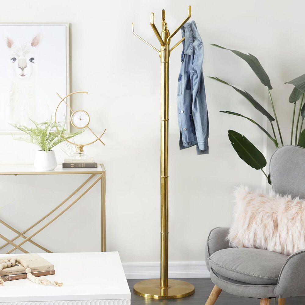 Maple and Jade 5-Hook Freestanding Coat Rack in Polished Gold, , large