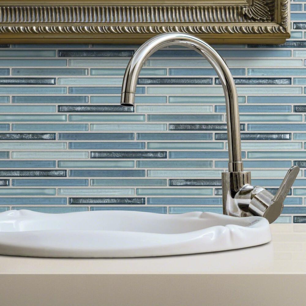 Shaw Molten Linear Santorini 13.27" x 11.85" Glass Mosaic Sheet, , large