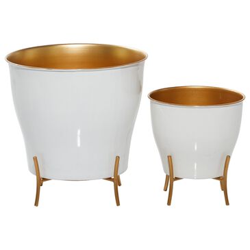 Novogratz Modern Planter in White and Gold (Set of 2), White, large