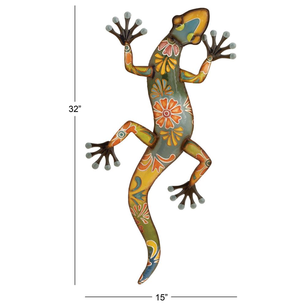 Maple and Jade 32&quot; x 15&quot; Lizard Outdoor Wall Decor in Yellow, Green and Blue, , large