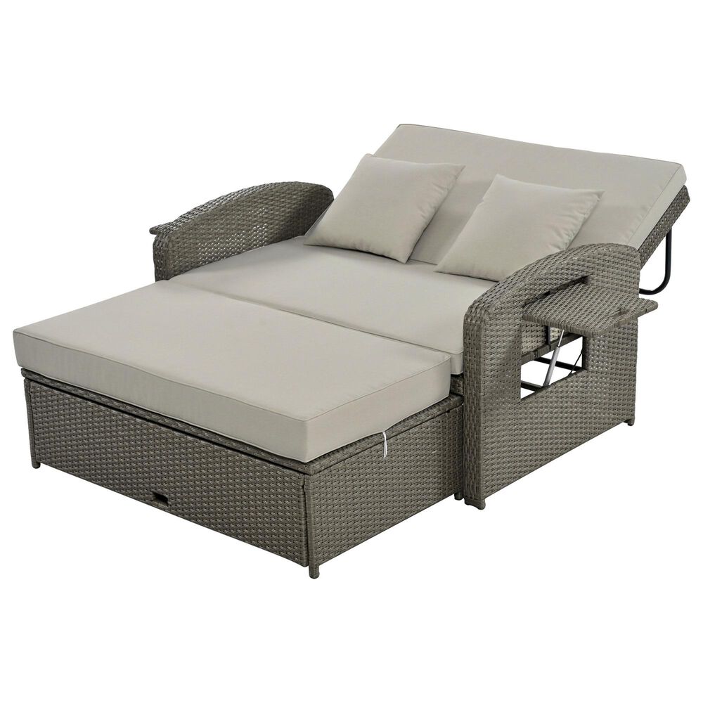HOMLUX Wicker Rattan Double Chaise Lounge in Grey, , large
