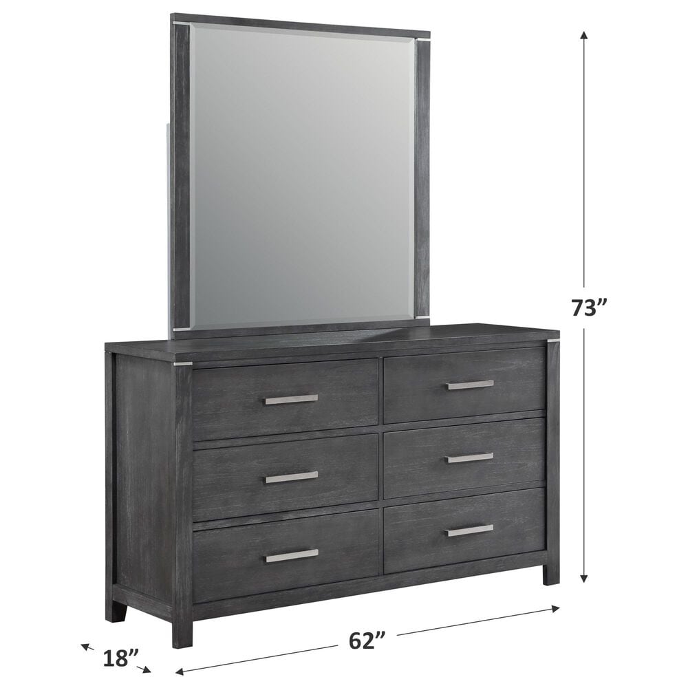 New Heritage Design Odessa 6-Drawer Dresser and Mirror in Charcoal and Silver, , large