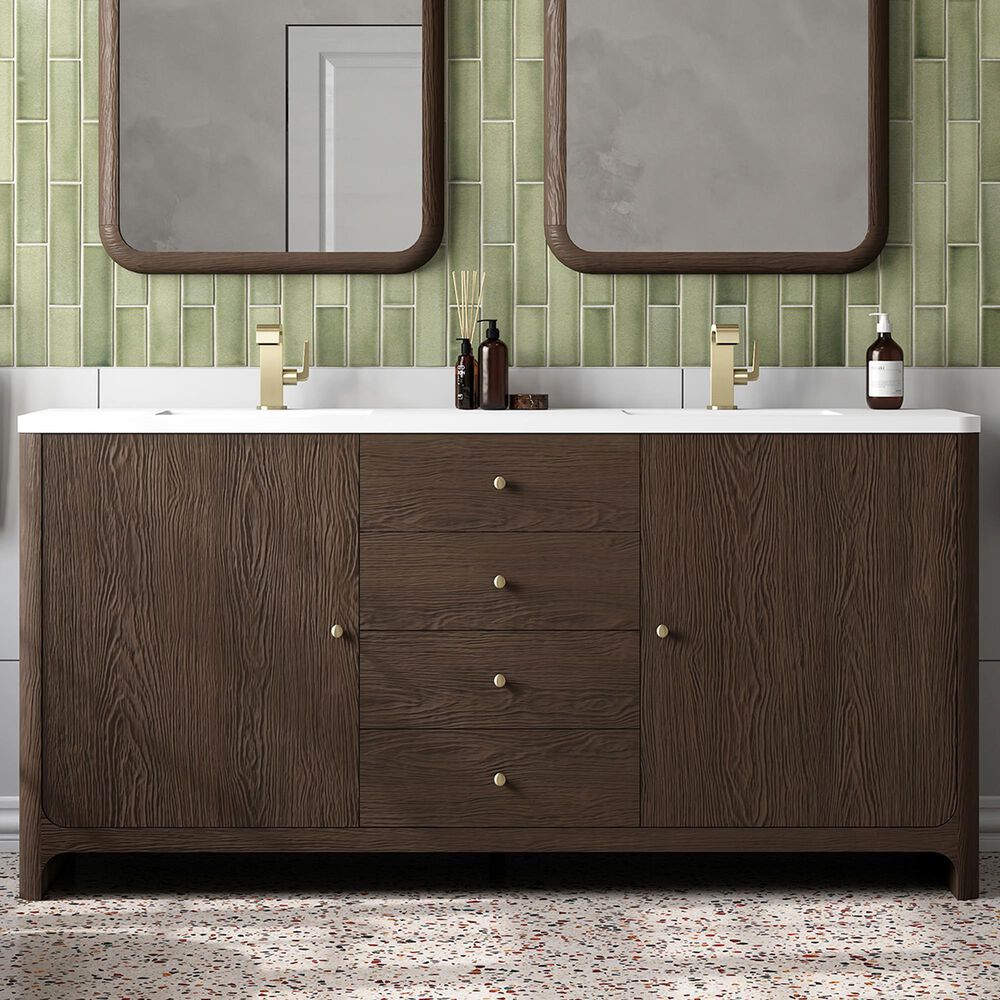 James Martin Vanities Gracyn 72" Double Bathroom Vanity in Sable with 3 cm White Zeus Quartz Top and Rectangular Sinks, , large