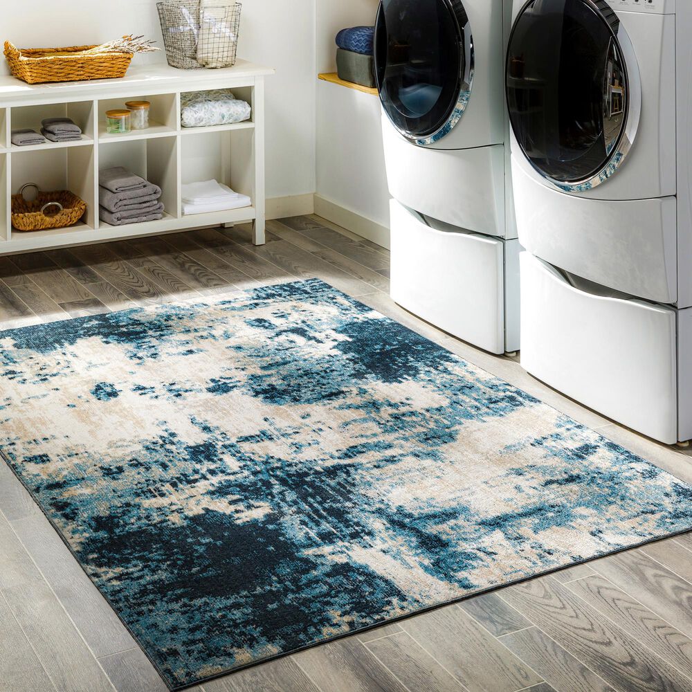 Surya Lavadora 5&#39;3&quot; x 7&#39; Ink Blue, Navy, Light Gray, Light Beige and Cream Area Rug, , large