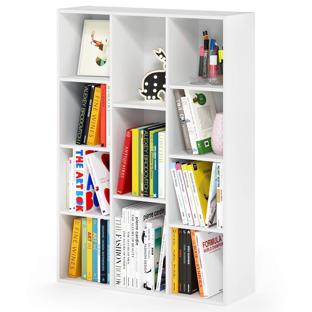 HOMLUX 11-Cube Reversible Open Shelf Bookshelf in White, , large