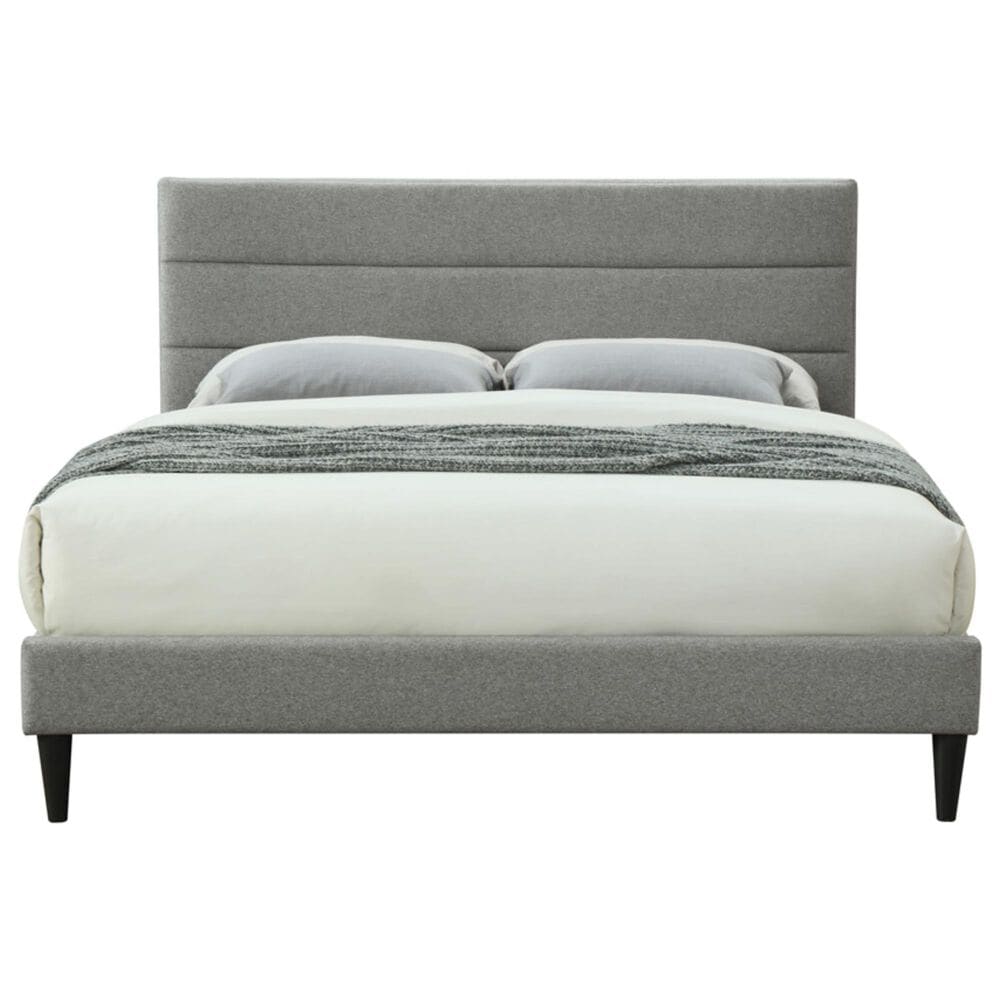 Hearth and Haven Queen Upholstered Platform Bed with USB Charging Ports in Gray, , large