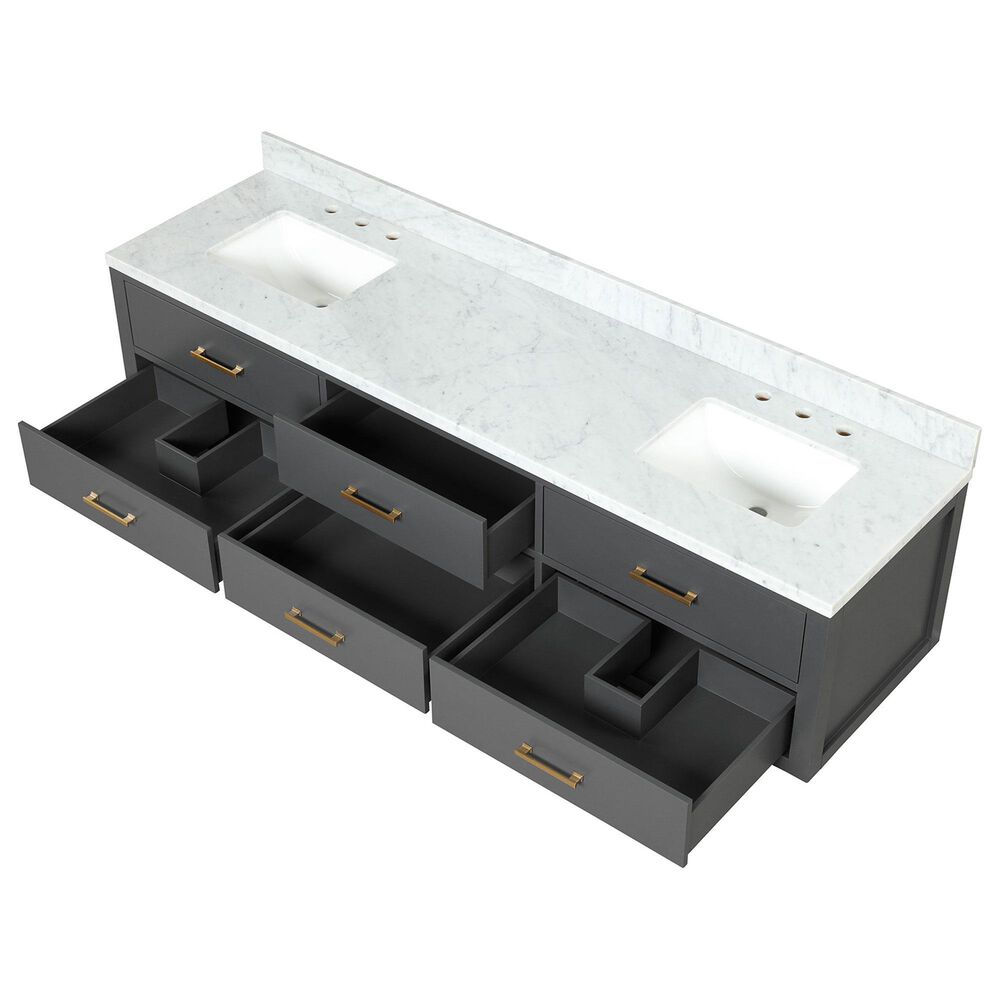 Lexora Home Castor 80&quot; Double Bathroom Vanity in Blue with 2 cm White Carrara Marble Top, Rectangular Sinks and 36&quot; Mirrors, , large