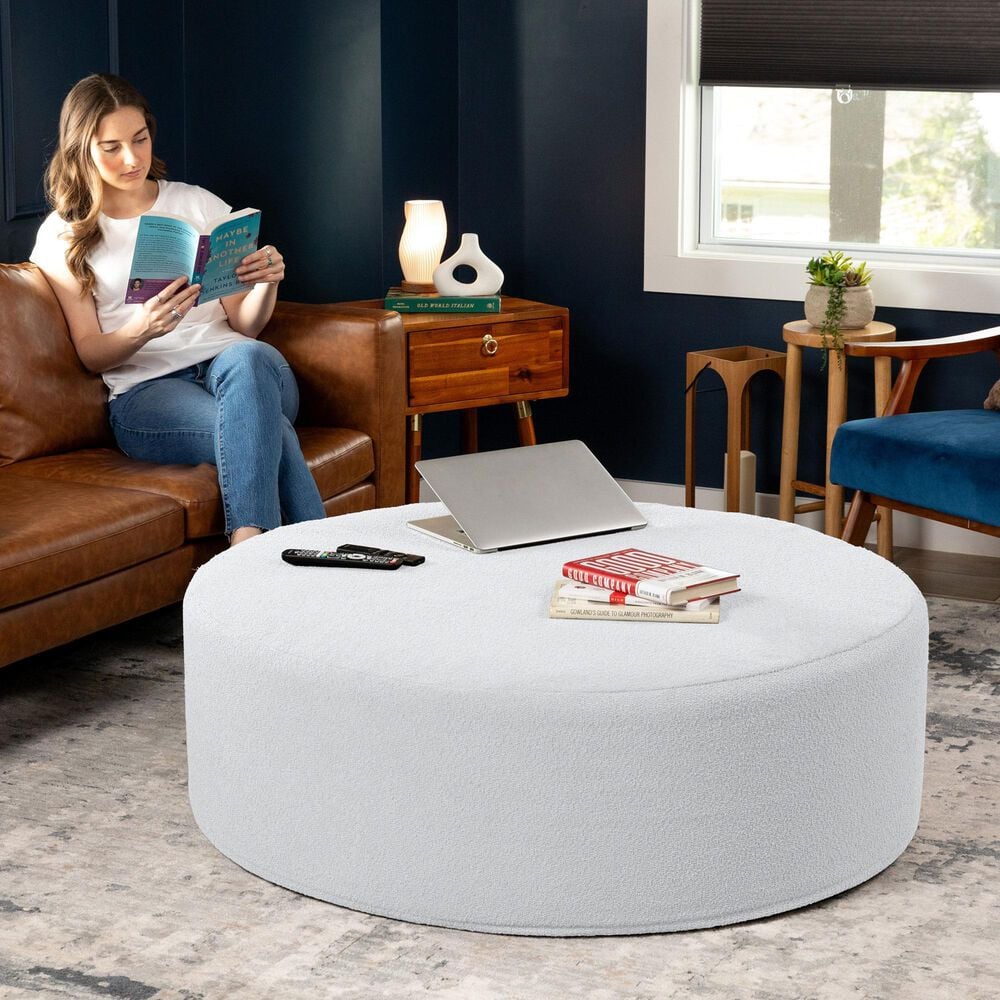 Jaxx Candler Round Ottoman in White, , large