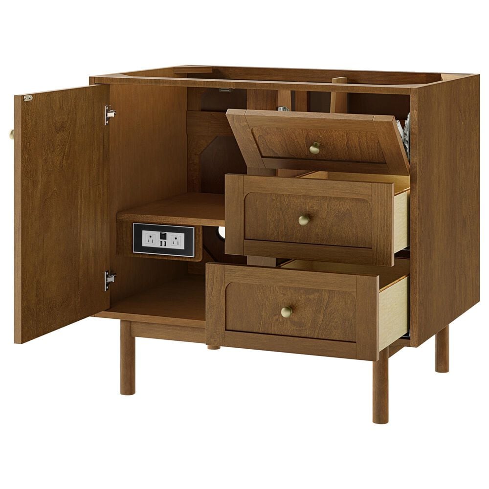 James Martin Laurent 36" Single Bathroom Vanity in Honey Oak with 3 cm Eternal Jasmine Pearl Silestone Top and Rectangular Sink, , large