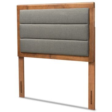 Baxton Studio Dexter Twin Panel Headboard with Dark Grey Fabric in Walnut Brown, , large