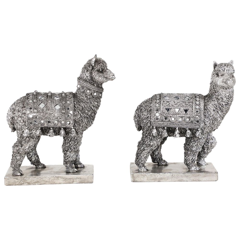 Maple and Jade Eclectic Resin Llama Sculpture in Silver &#40;Set of 2&#41;, , large
