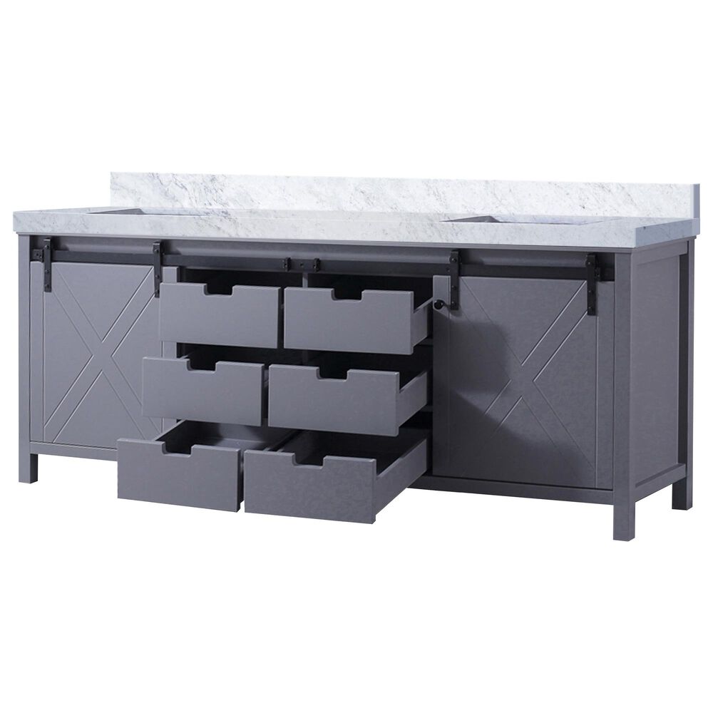 Lexora Home Marsyas 84&quot; Double Bathroom Vanity in Dark Grey with White Carrara Marble Top and Rectangular Sinks, , large