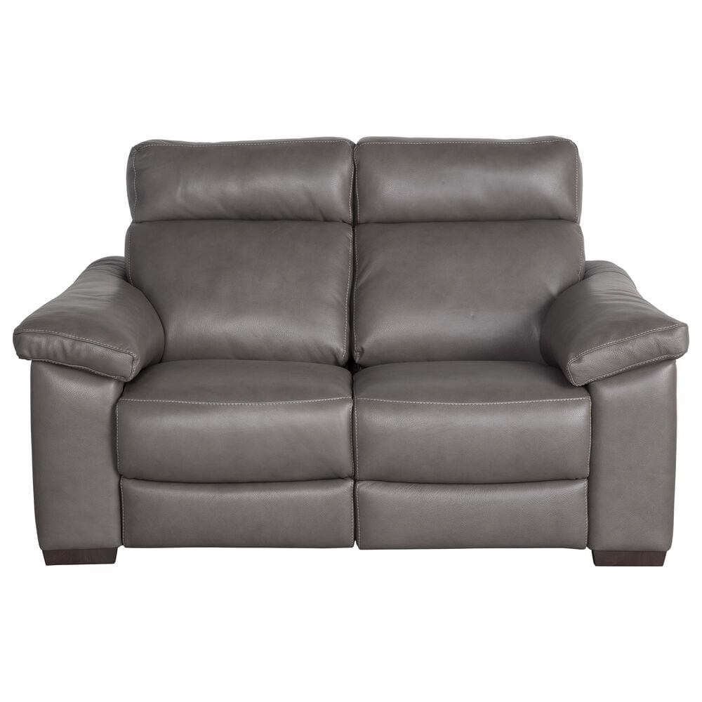 Natuzzi Editions Estremo Leather Loveseat with Dual Power Motion in Sauvage Dark Gray, , large