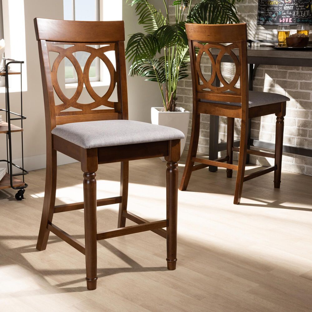 Baxton Studio Violet Counter Height Chair in Grey/Walnut &#40;Set of 2&#41;, , large