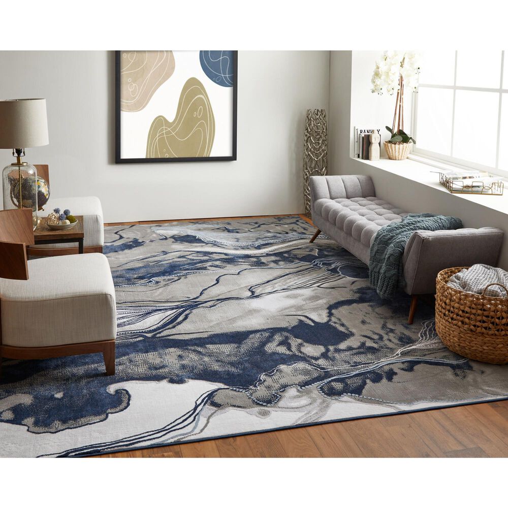 Feizy Gaspar 8&#39; x 11&#39; Gray and Blue Area Rug, , large