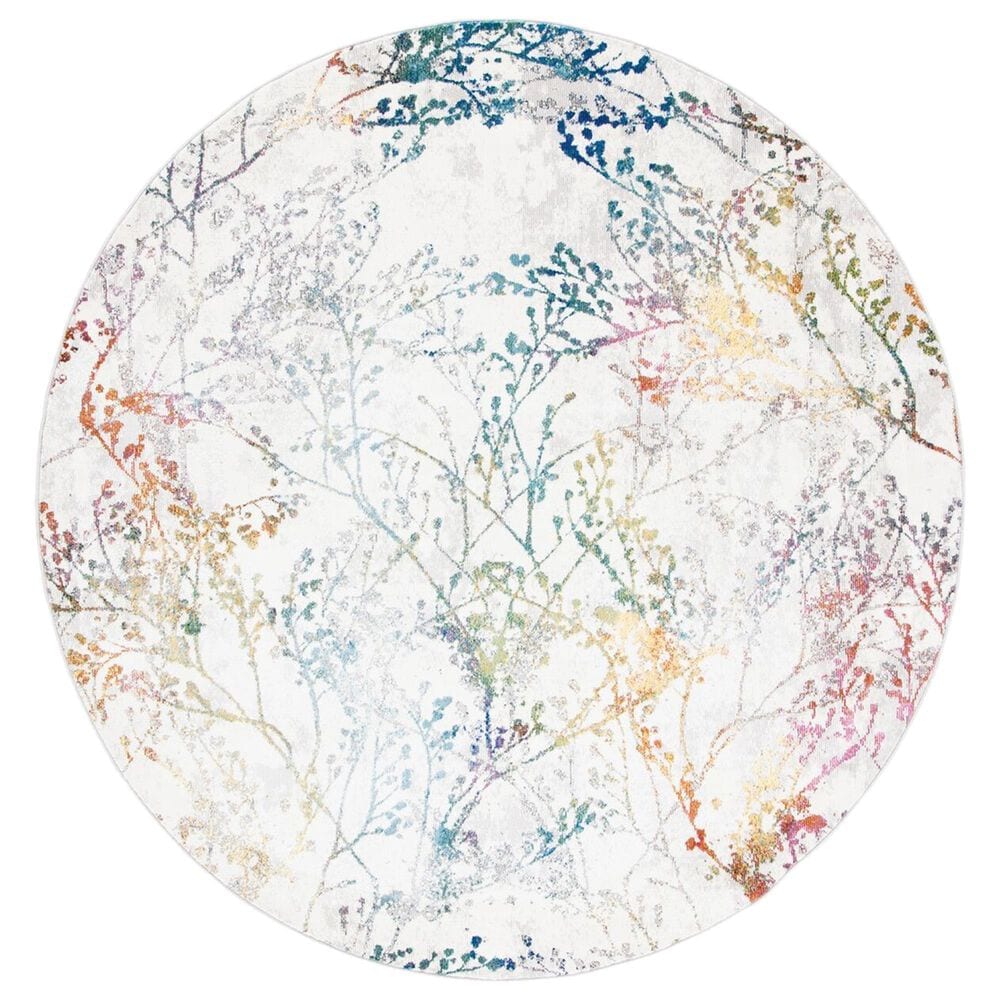 Safavieh Aria Floral 6"6" Round Ivory and Blue Area Rug, , large