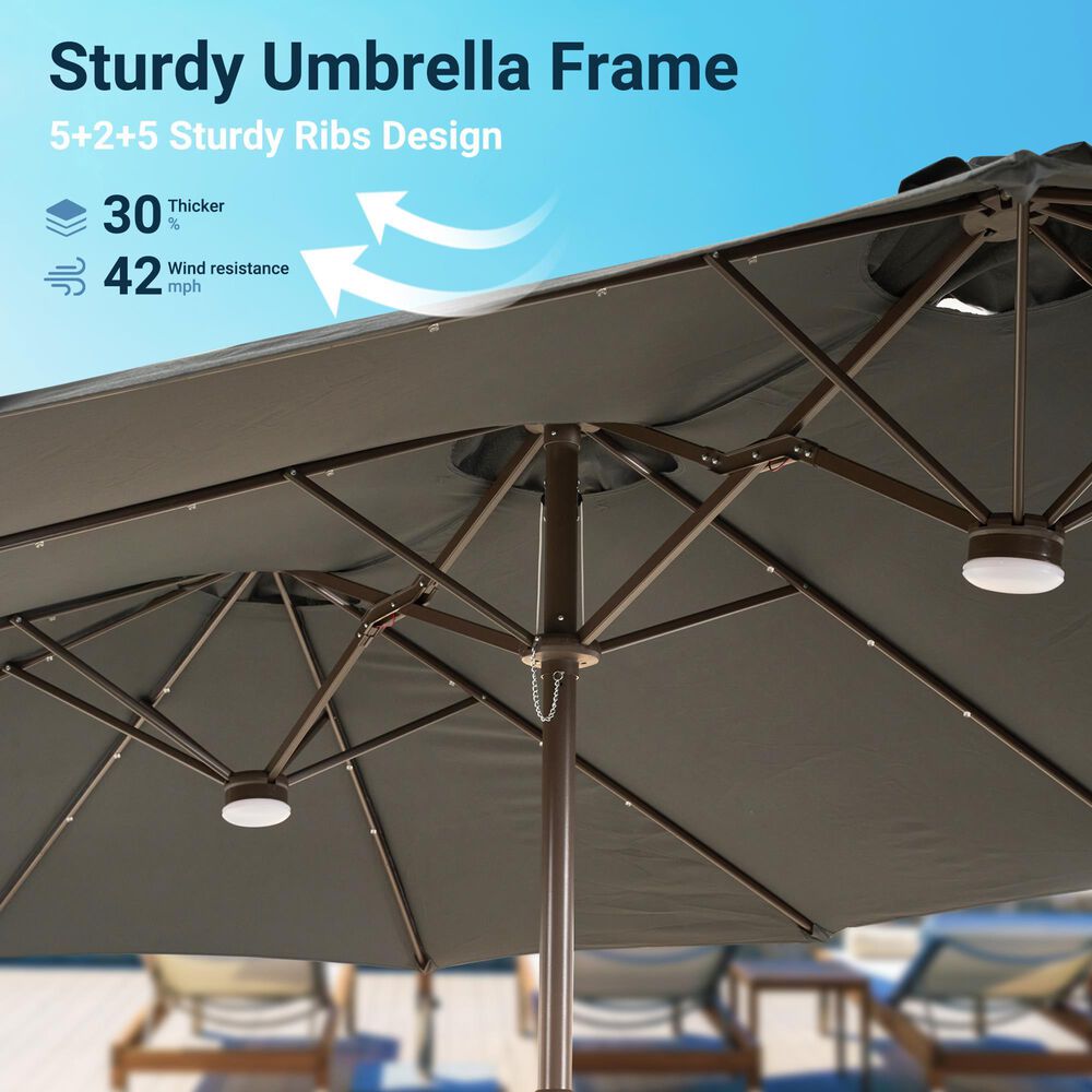HOMLUX 15' Outdoor Market Umbrella with Sandbags Base and LED Lights in Dark Gray, , large