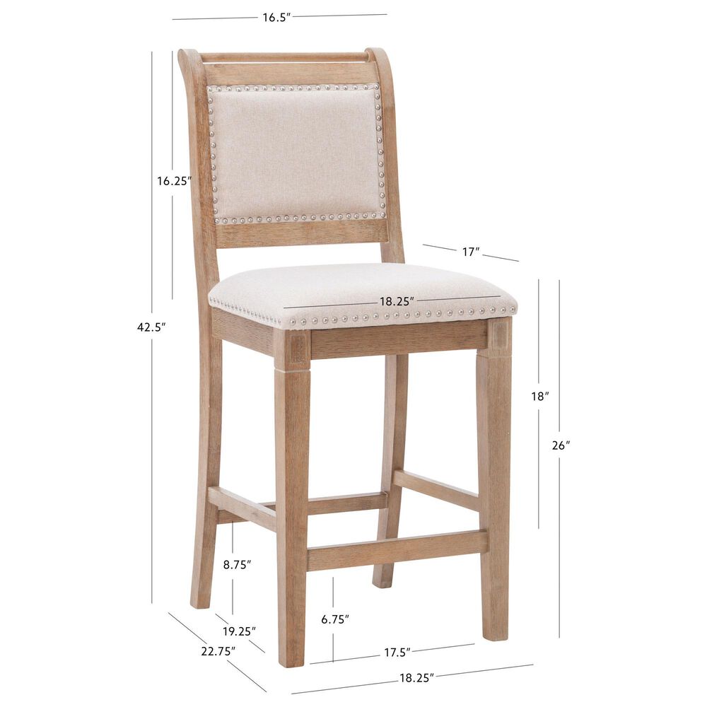 Linon Home Decor Emmy 26" Counter Stool with Natural Cushion in Grey Wash, , large