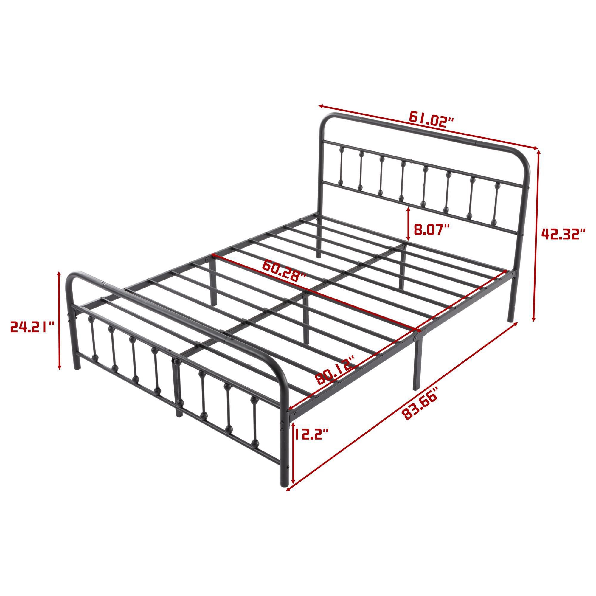 HOMLUX Queen Metal Bed Frame with Sturdy Slats in Black