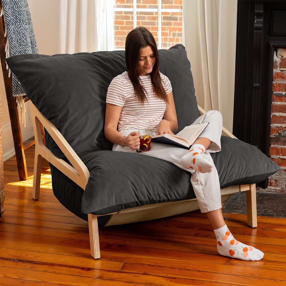Jaxx Saxx Lush Velvet Bean Bag Lounge Chair in Black, , large