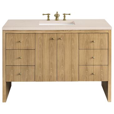 James Martin Hudson 48" Single Bathroom Vanity in Light Natural Oak with 3 cm Eternal Marfil Quartz Top and Rectangular Sink, , large