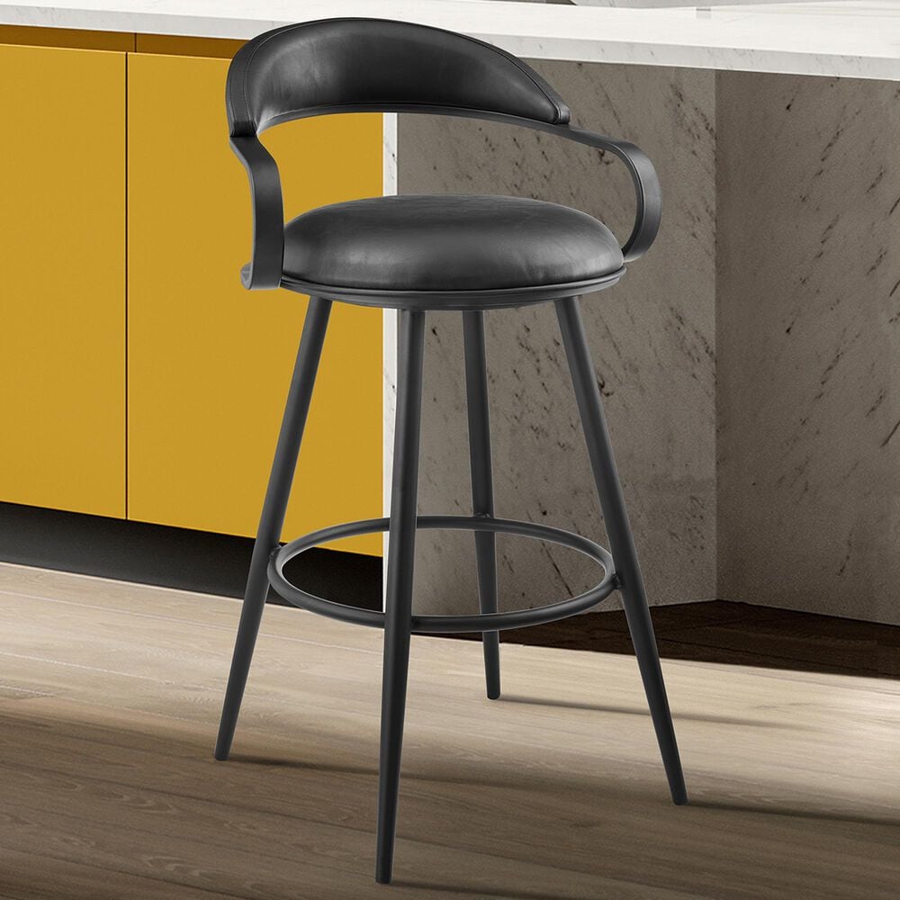 Armen Living Gardenia Swivel Counter Stool in Black, , large