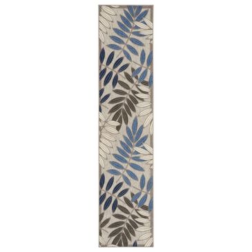 Nourison Aloha Floral 2" x 6" Grey and Blue Indoor/Outdoor Runner, , large
