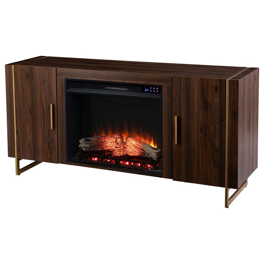 Southern Enterprises Dashton 55" Electric Fireplace with Storage in Brown and Gold, , large