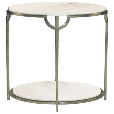 Bernhardt Morello Oval End Table in White Faux Marble and Oxidized Nickel, , large