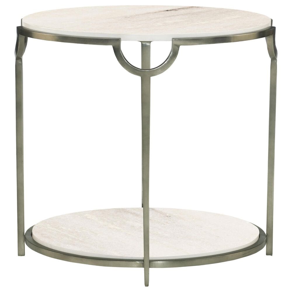 Bernhardt Morello Oval End Table in White Faux Marble and Oxidized Nickel, , large
