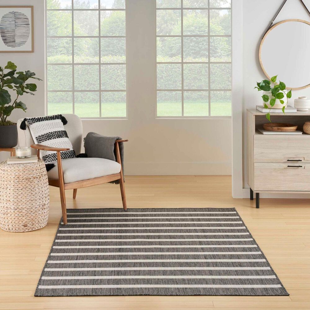 Nourison Positano POS03 Charcoal and Ivory 6&#39; x 9&#39; Indoor/Outdoor Area Rug, , large