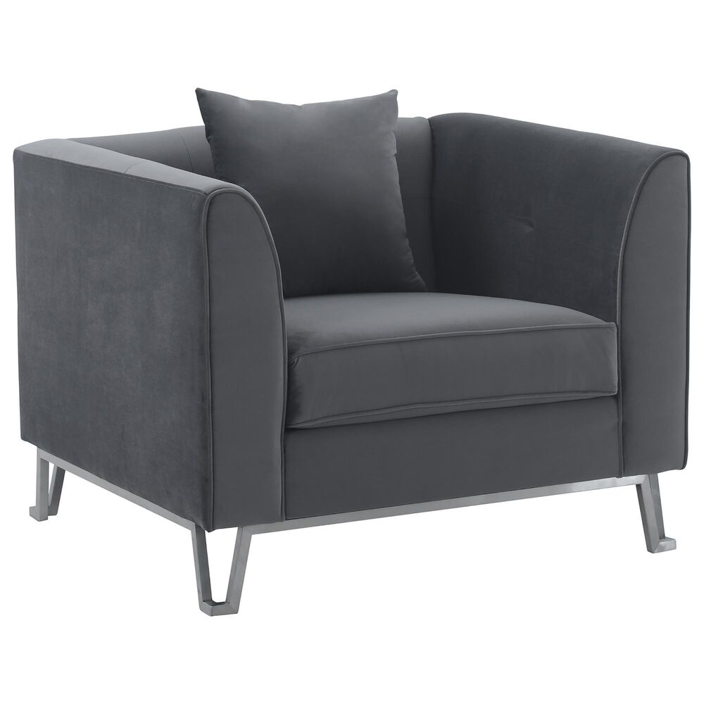 Blue River Everest Accent Chair in Gray and Brushed Stainless Steel, , large